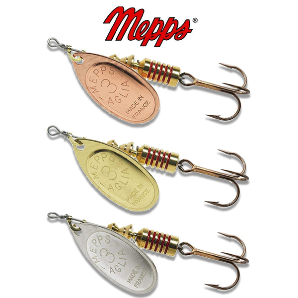 SMALL COLLECTION OF 15 VINTAGE ABU TOBY AND MEPPS FISHING LURES..